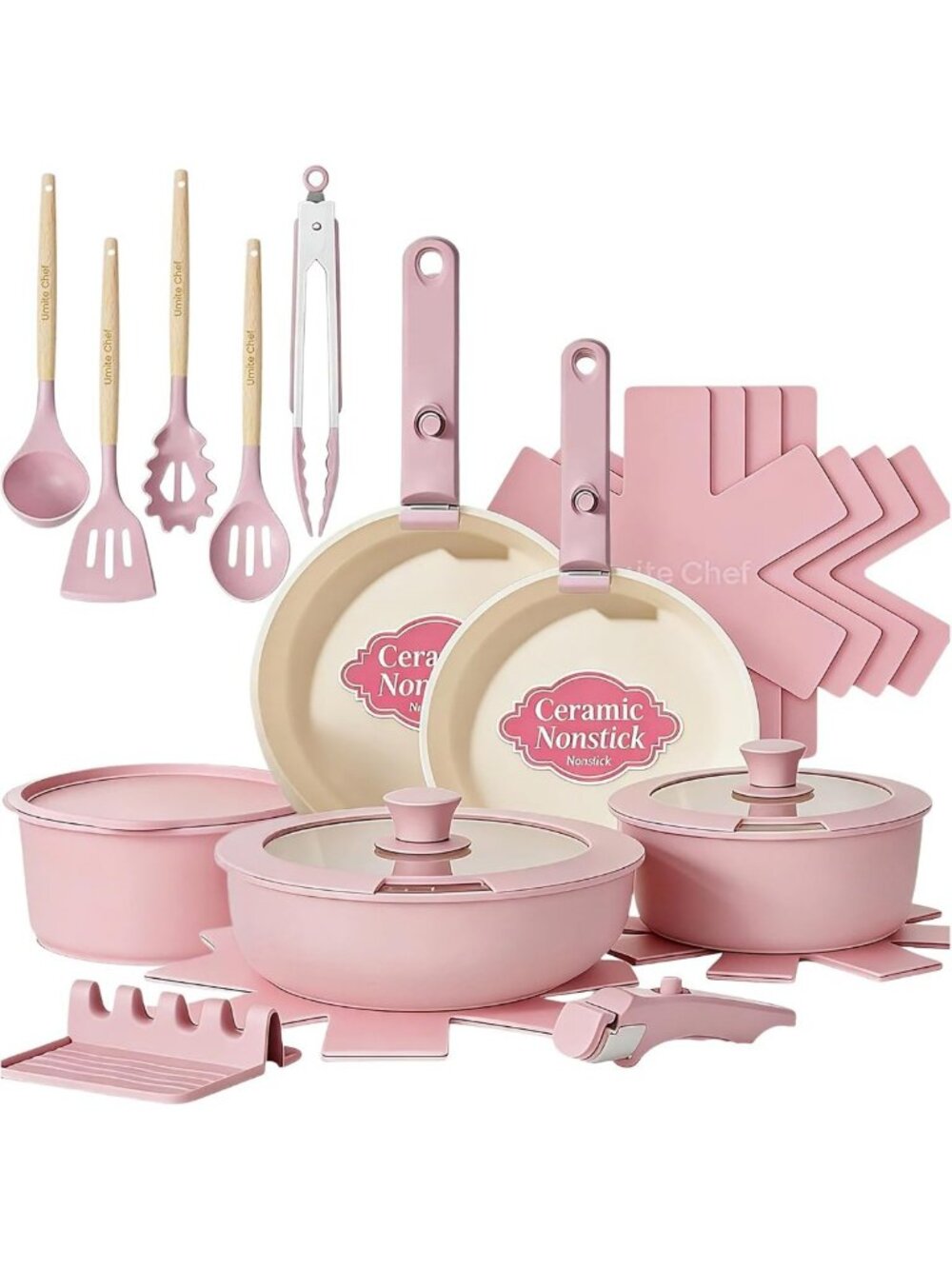 21-Piece Nonstick Ceramic Cookware Set, Oven Safe, Induction Ready, Stackable
